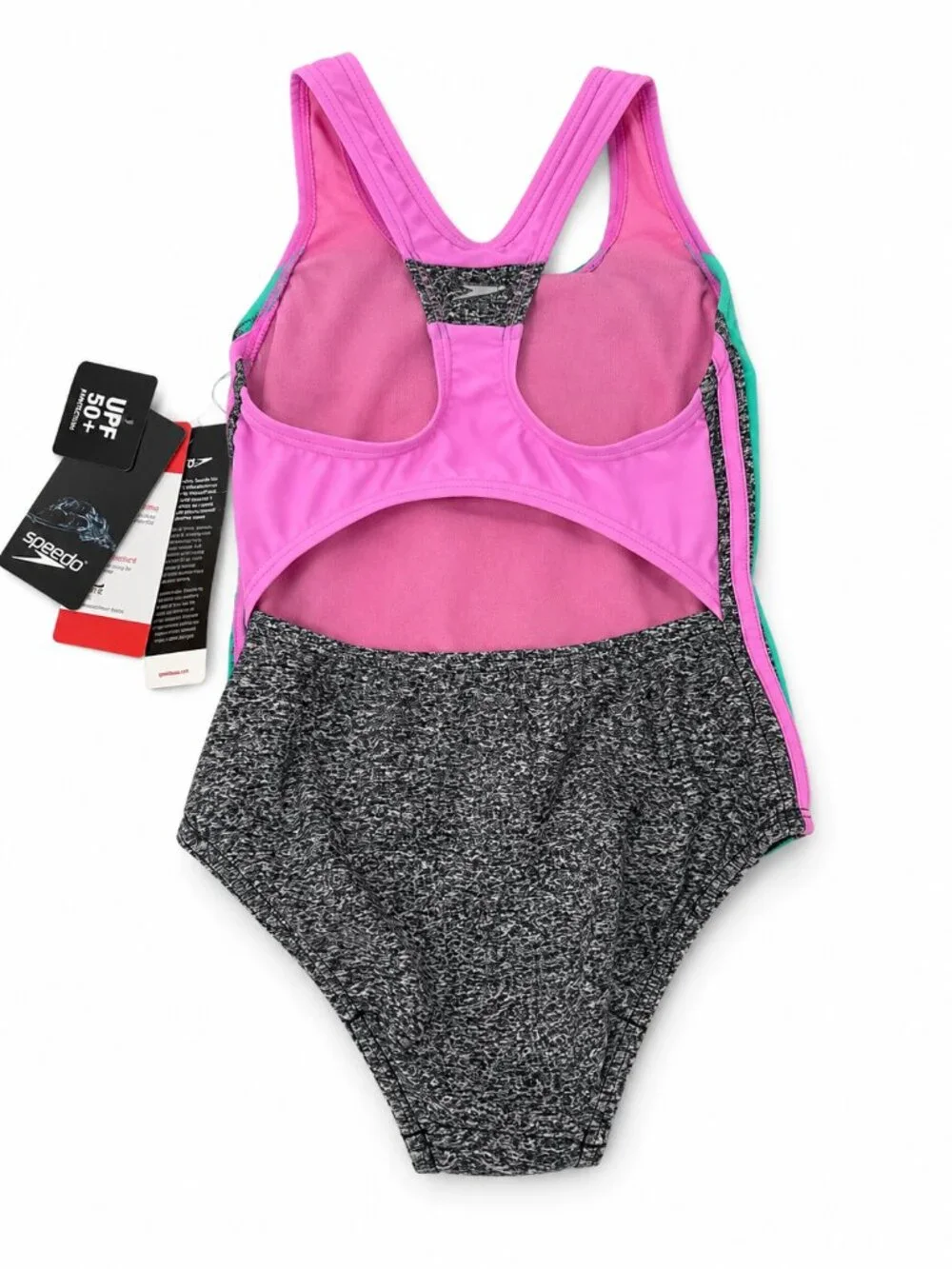 Speedo Girls One Piece Swimsuit Fuchsia Pink Colorblock Size 7 NWT